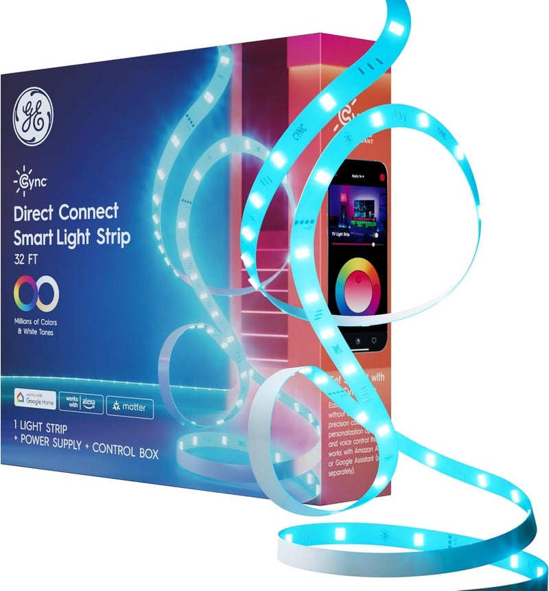 Cync GE Smart LED Strip Light, Color Changing Room Decor LED Light Strip, Works with Alexa and Google Home, Matter Compatible, LED Lights for Bedroom, Millions of Colors and White Tones, 32 Feet - Image 1